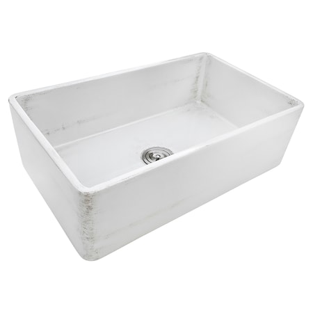 Ruvati 33"x20" Farmhouse Apron-Front Kitchen Sink, Distressed White RVL2300SW